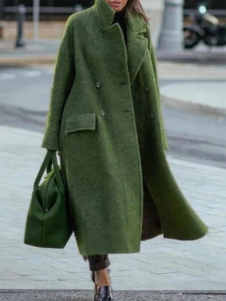 2025 Autumn/Winter Women's Solid Color Woolen Coat - Warm, Stylish, Casual