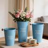 Blue Wooden Handle Decorative Tin Flower Bucket for Fresh Arranging - High Capacity Watering & Displaying Iron Bucket