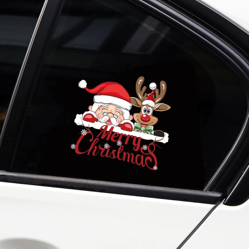 Merry Christmas Winter Decals,Santa Claus Reindeer Elf Car Window Stickers,Christmas Xmas Holiday Art Clings Decorations Accessories (Cartoon)