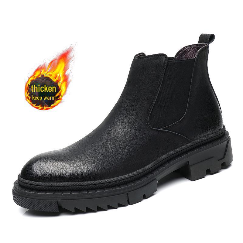 Men's Winter Cotton Martin Boots: British-Style, Mid-Cut Leather, Thick-Soled, Trendy Motorcycle Design