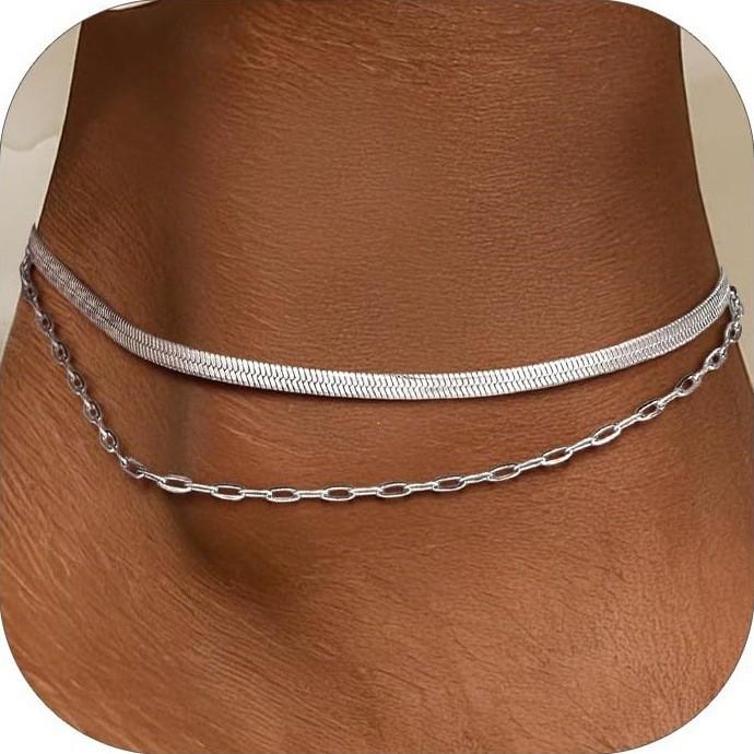 European-American Layered Embossed Round Pendant Anklet - Women's Double-Layer Beaded Chain Foot Jewelry for Summer Beach.