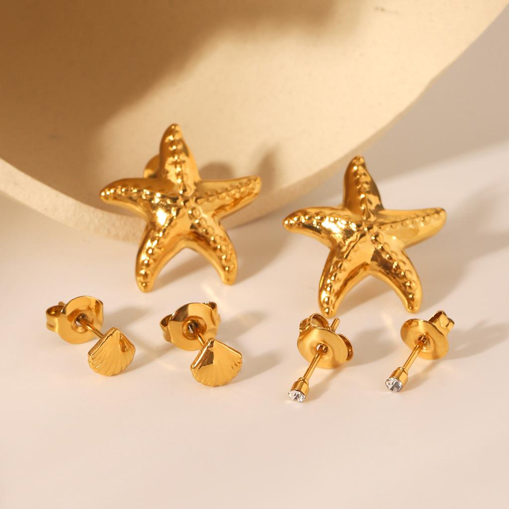 Star-shaped Jewelry Set Zircon Stud Earrings Ins Vacation Style Starfish Earrings 18k Gold Titanium Steel Accessories