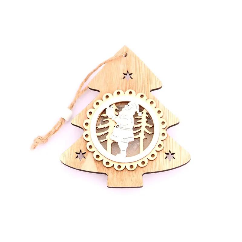 Wooden Christmas Tree Pendant Creative Christmas Tree Luminous Ornament Home Holiday Party Christmas Hollow Pendant Decoration