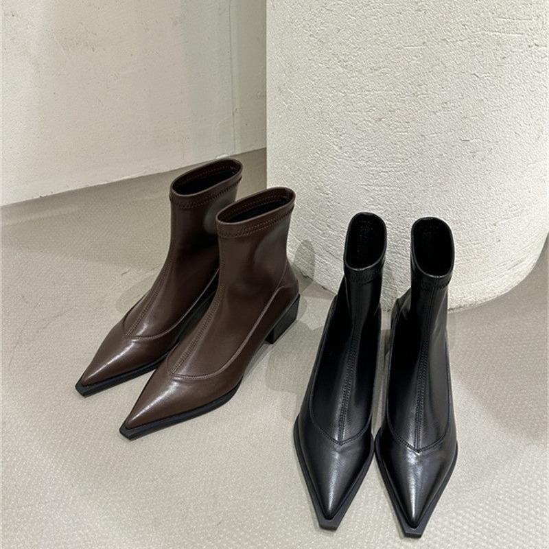 Elastic Autumn New Sleeve Pointed Short Boots Personalized Socks Boots Women's Medium Thick Heel Fashion Spring and Autumn Single Boots