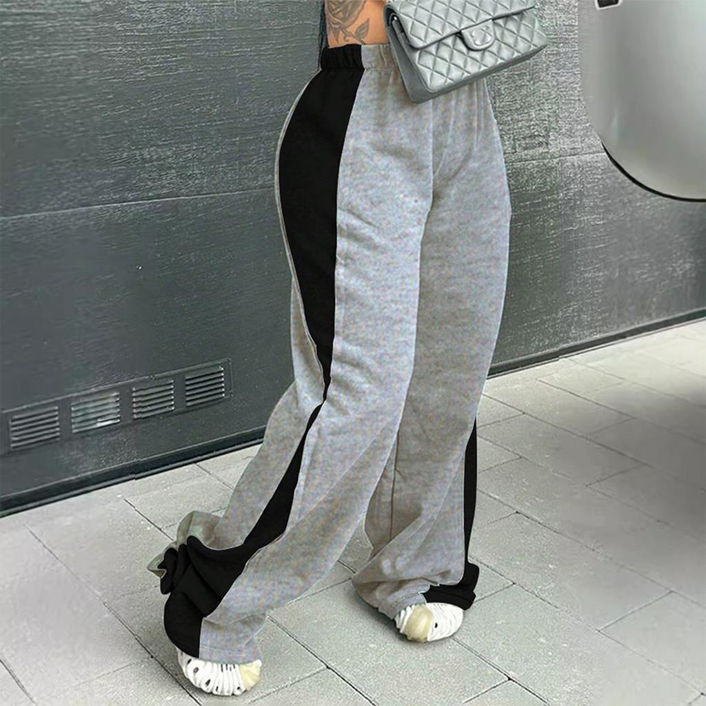 Women's Fashionable Color Blocked Elastic Waistband Versatile Straight Leg Casual Sweatpants Pants