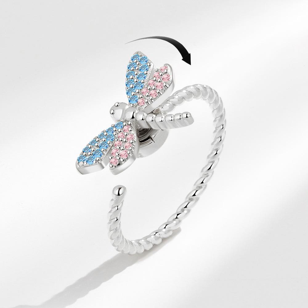 Cute Rabbit Animal Adjustable Open Rings For Women Crystal Anxiety Relief Spinning Rotate Freely Ring Jewelry Accessories