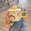 High Appearance Mug with Lid Spoon, Cute Ceramic Water Cup, Cartoon Small Coal Ball Couple Water Cup Gift, Breakfast Cup