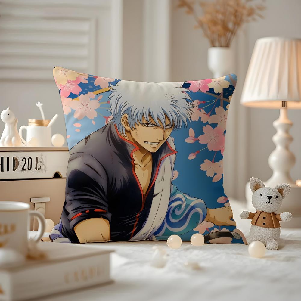 Anime GGINTAMA Cushion Cover Antidustmite Pillowcase Invisible zipper silky short plush Sofa cushion cover
