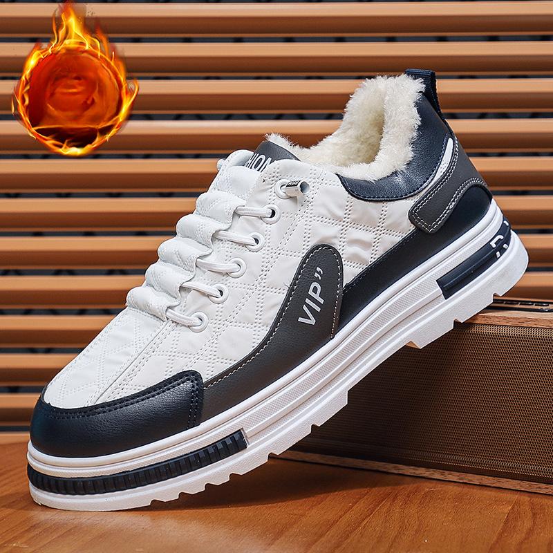 

Зимние новые теплые мужские туфли большого размера, бархатные низкие рабочие ботинки, мужская повседневная модная обувь, спортивная хлопковая обувь 43 белый/серый