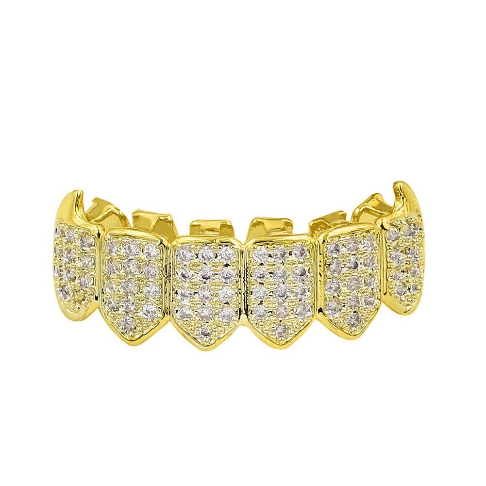 European & American Hip-Hop Gold Grillz: Micro-Inlaid Fangs Jewelry