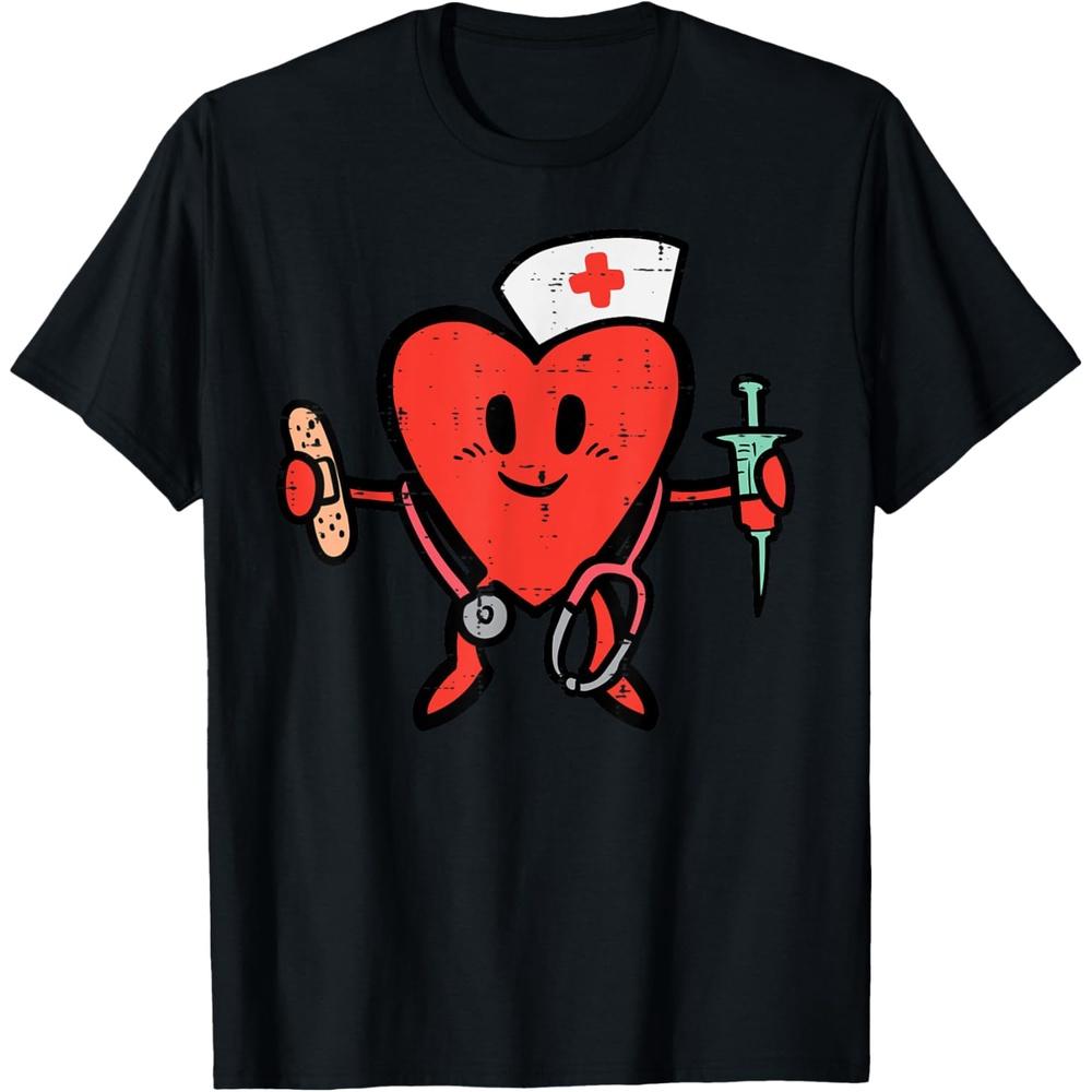 Valentines Day Nurse Heart Cute Nursing Scrub Top RN Women T-Shirt XS чёрный