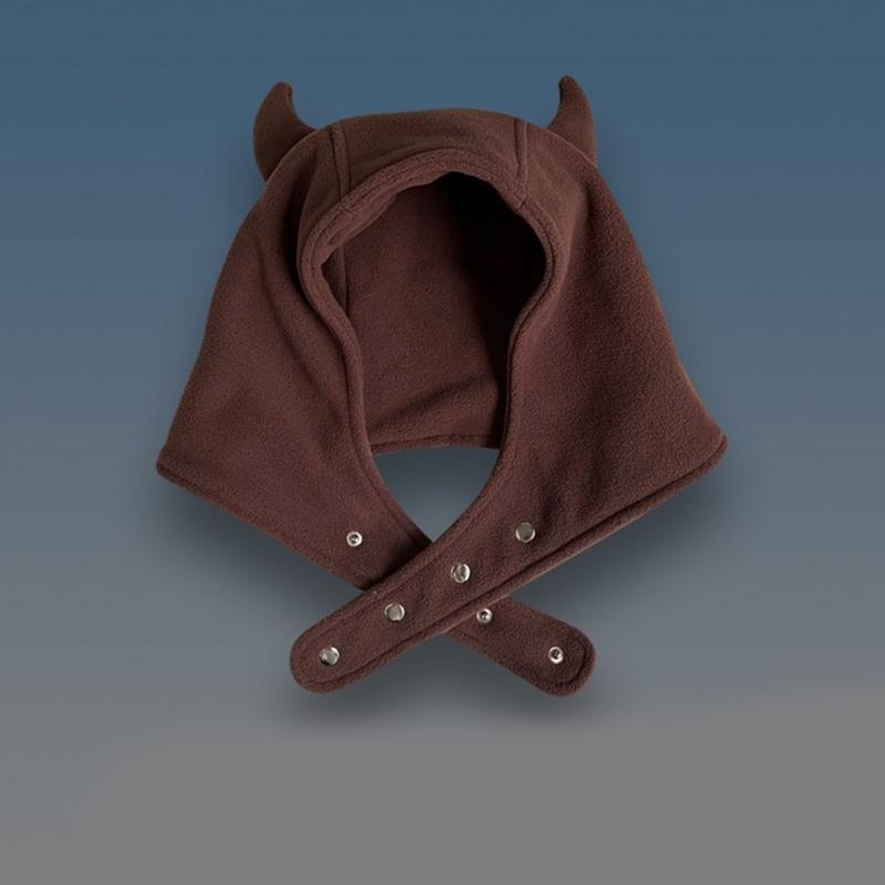 Breathable Head Cover with Button for Outdoor Sports Adjustable Hat with Horn Moisture Wicking Hat for Outdoor Activity