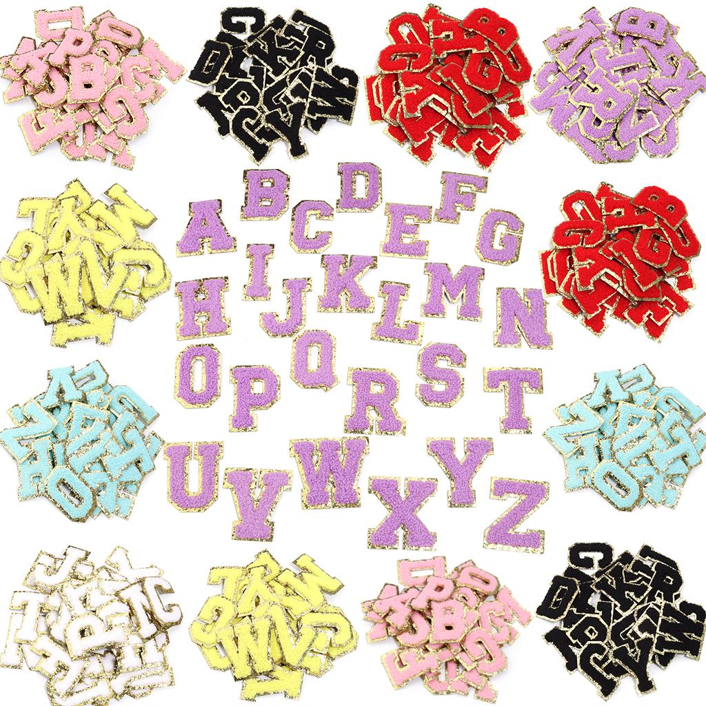26Pcs/Set 6cm English Letter Patches Gold Edged Chenille Patches Iron On Stickers For DIY Crafts Clothing Hat Bag Decoration
