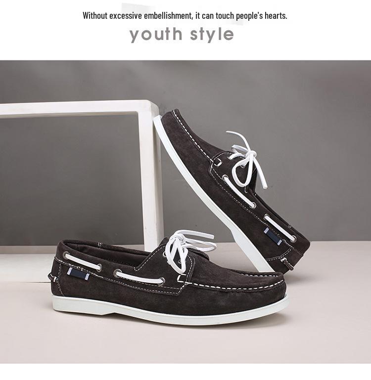 Men's Plus Size Genuine Leather Boat Shoes - British Style, Versatile Casual Lace-up Shoes