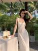 French Style Burgundy Backless Summer Dress for Women - Elegant, Exquisite, and Perfect for Beach Vacations