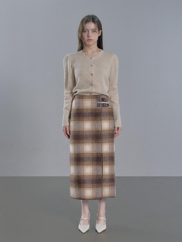 Sisterhood Alpaca Leather Point Slit Long Skirt - Brown/Black