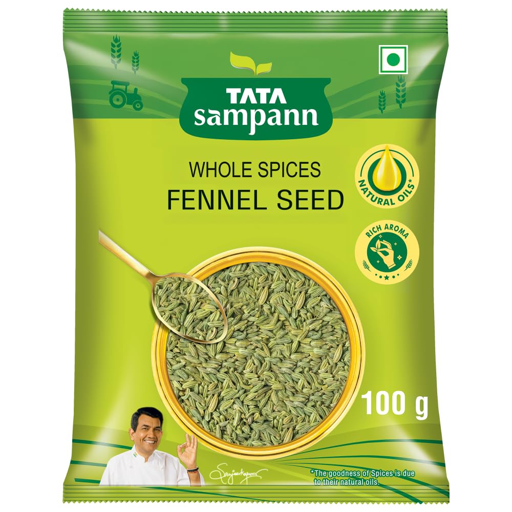 

Tata Sampann Fennel Seeds Whole Spices 100g Natural Aroma With Oils Rich Flavor For Cooking And Baking