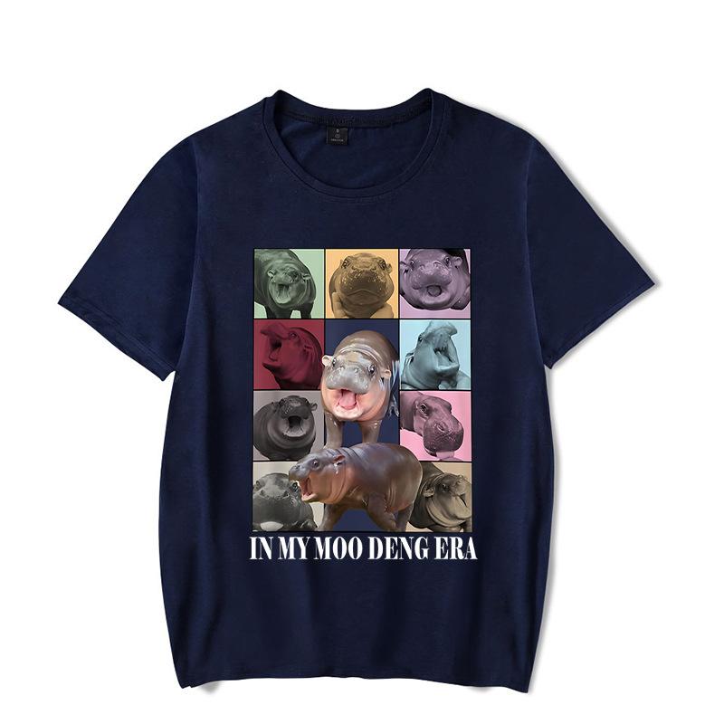 Ladies' Loose Casual Fun Moo Deng Bouncing Pig Print Pure Cotton Short Sleeved Top T-Shirts Women’s