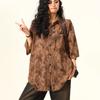 Loose Short Sleeved Thin Women's Shirt Retro Casual Summer Turn-down Collar Blouses Full Print Versatile Top with Pocket