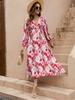 Real Shot European and American New Digital Direct Injection Sexy Deep V Waist Lantern Long Sleeve Dress Women