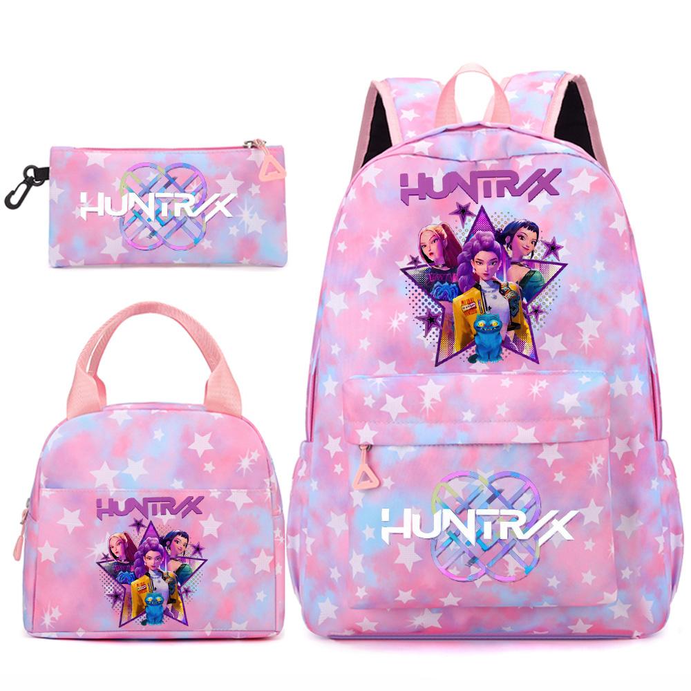 3Pcs/set Cartoon Kpop Printed Backpack Handbag Pencil Case for Teenger Student Girl Boy Schoolbag Bookbag Large Capacity Travel Bag Kid Gift
