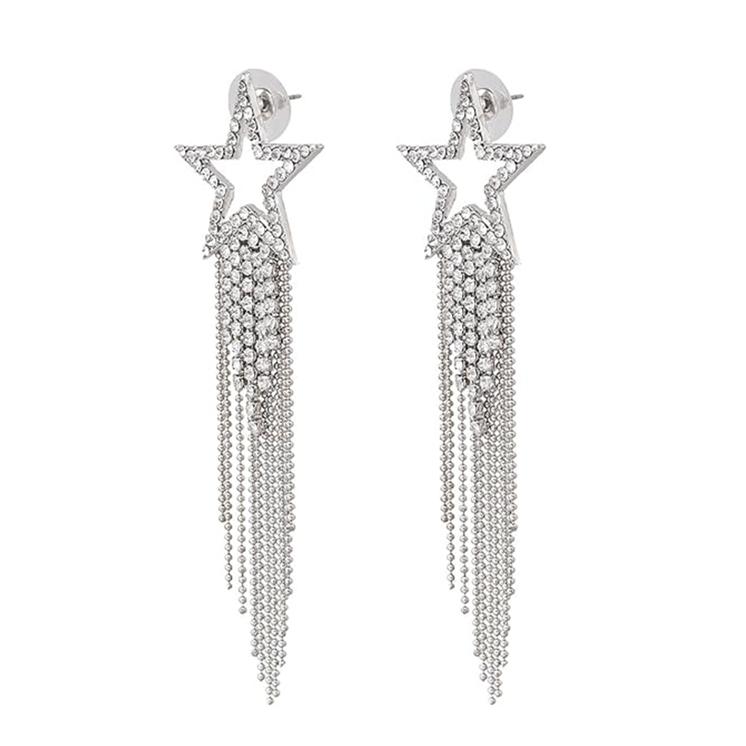 1 Pair Star Long Tassel Earrings for Women Girls Rhinestone Crystal Set Ladies Tassel Star Earrings Dangling Waterfall Beaded Gifts Party Prom Wedding