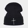 Autumn and winter new trendy brand literary and retro cross embroidery knitted hat European and American men's and women's niche stacking hat wool hat