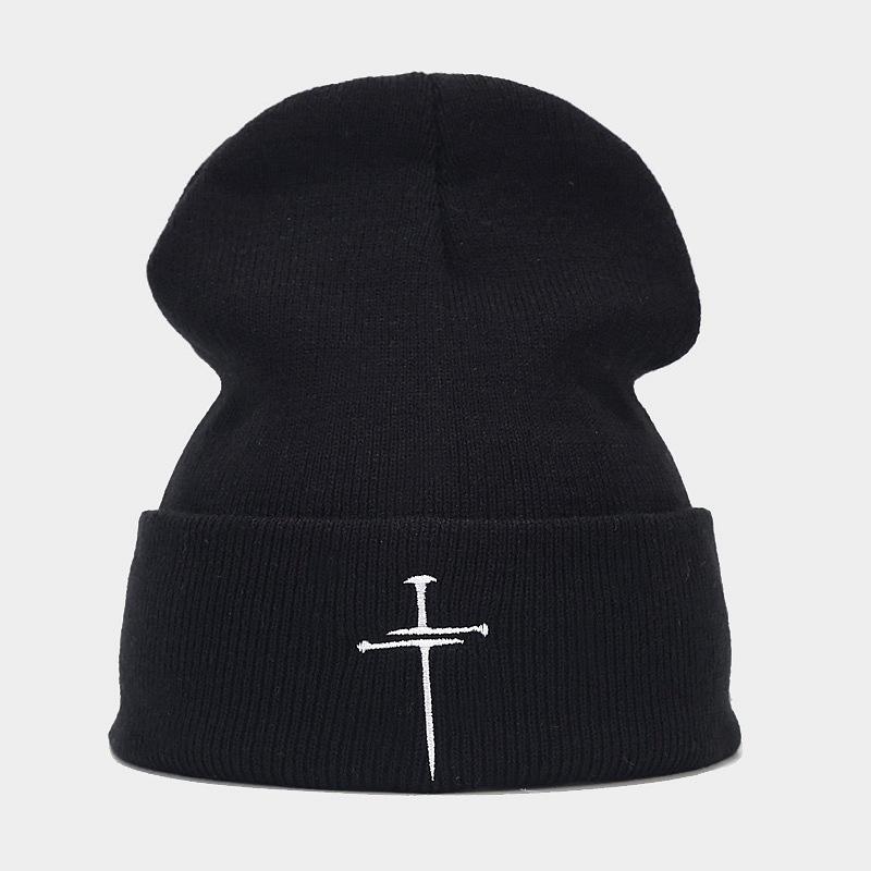 Autumn and winter new trendy brand literary and retro cross embroidery knitted hat European and American men's and women's niche stacking hat wool hat