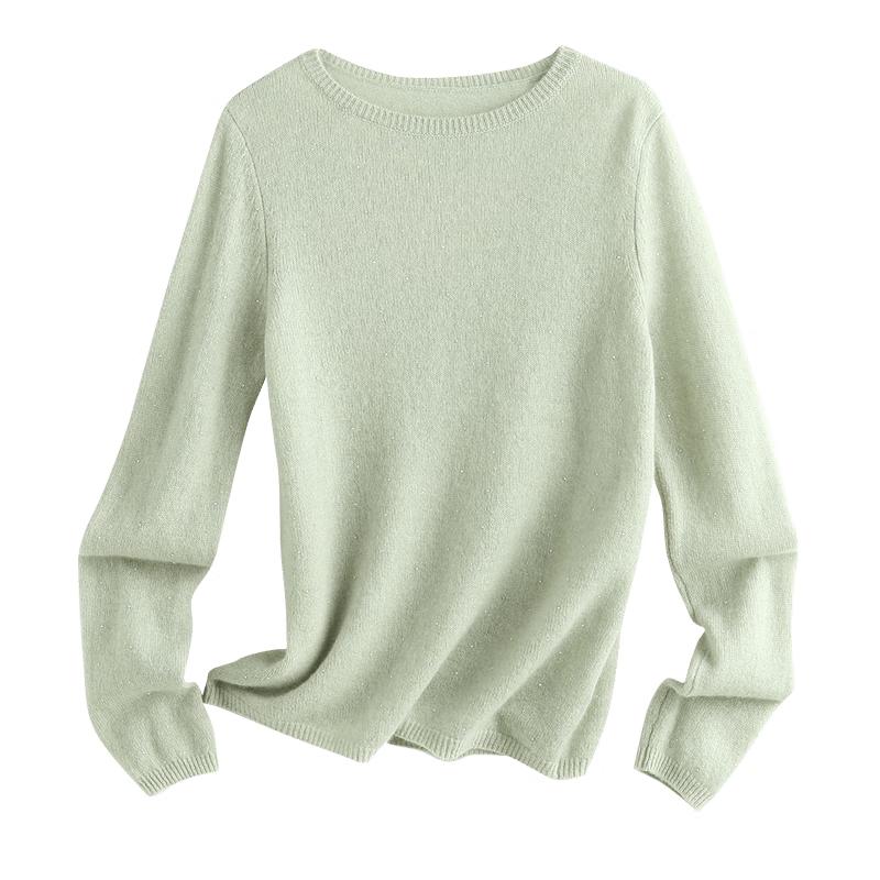 PALUOPO Women's Rhinestone Round Neck Cashmere Pullover Sweater