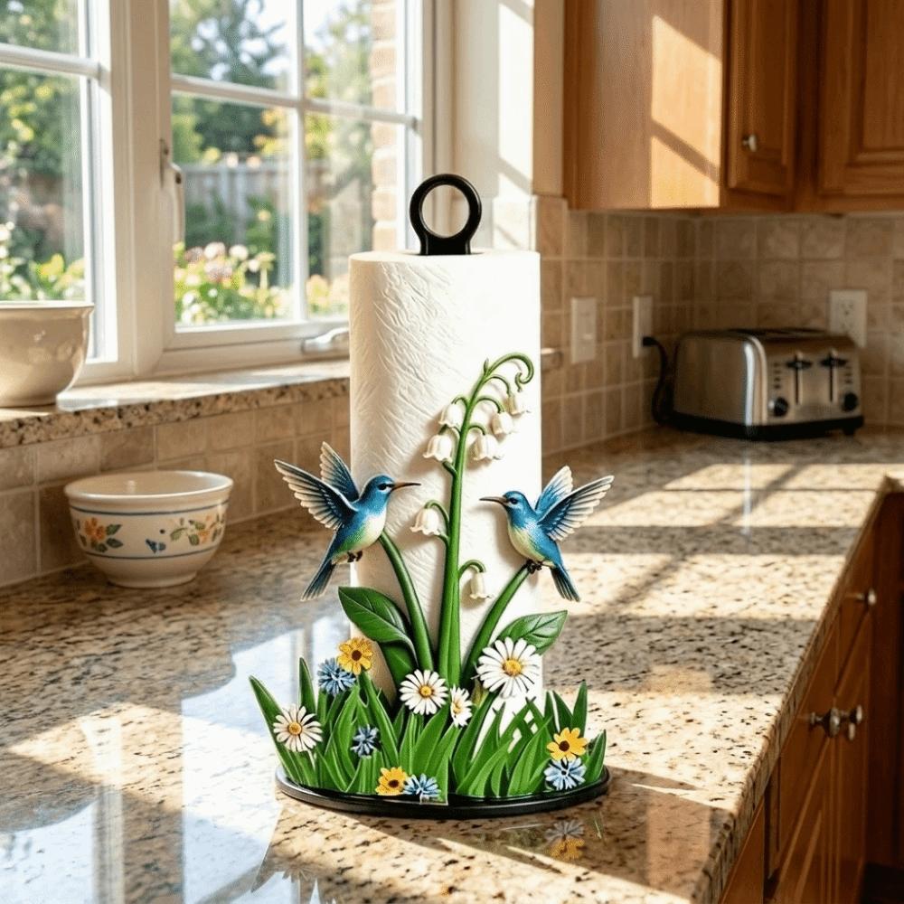 2D Flat Floral Tissue Holder Wooden Base Vertical Napkins Rack Practical Tissue Stand for Kitchen
