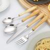 24 STÜCK Holzgriff 304 Edelstahl Besteck Silberbesteck Set, Rustikales Geschirr Besteckset Service für 6, Messer Gabeln Löffel Set