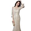 Golden Evening Dress Dress Women's 1011 New Banquet Temperament Long Birthday Sequins Student Host Dress