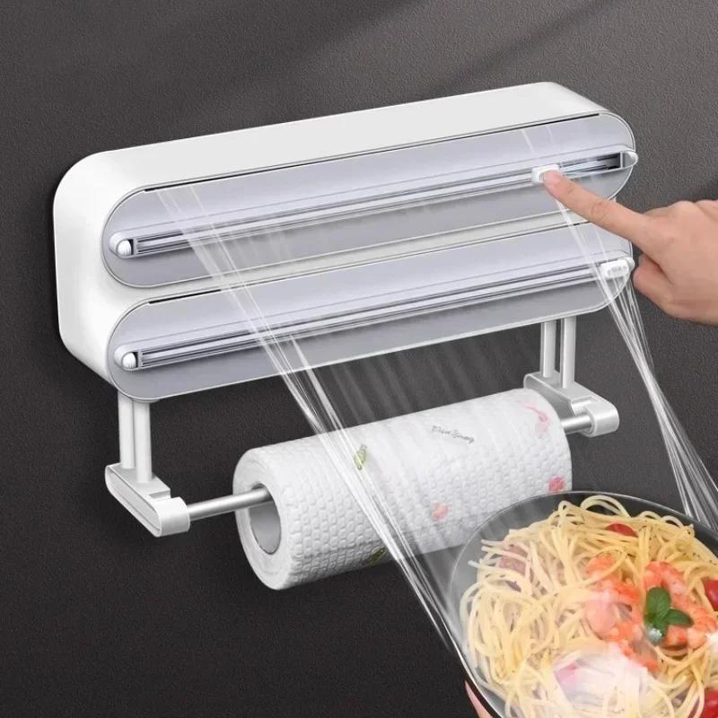Dispenser per Pellicola da Parete Taglierina per Pellicola Estensibile Alimentare e Foglio di Alluminio Magnetico 2 in 1 Portarotolo Scatola Dispenser per Pellicola di Plastica Accessori da Cucina
