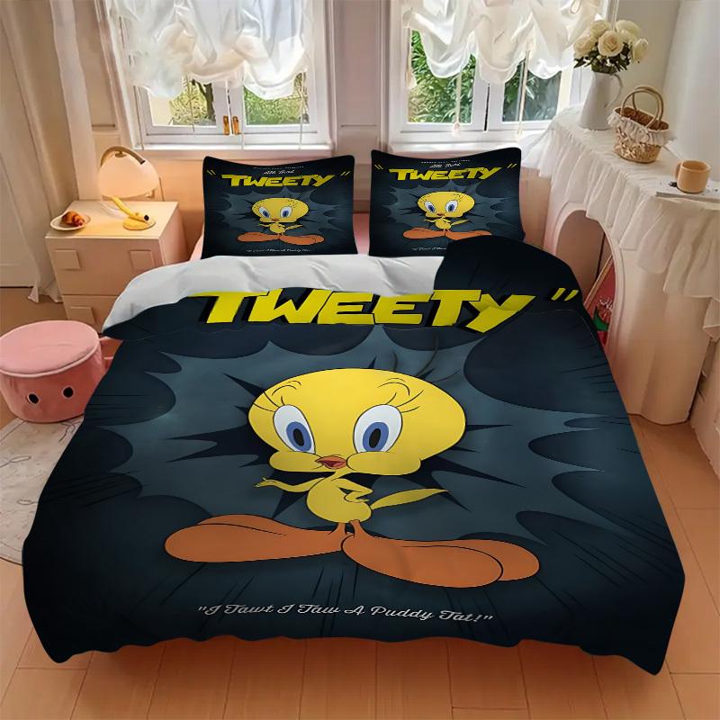 3pcs bedding set Tweety Bird Looney Tunes Includes 1 Comforter + 2 Pillowcases, Without Pillow Inserts, Soft Comfortable, Lightweight Breath