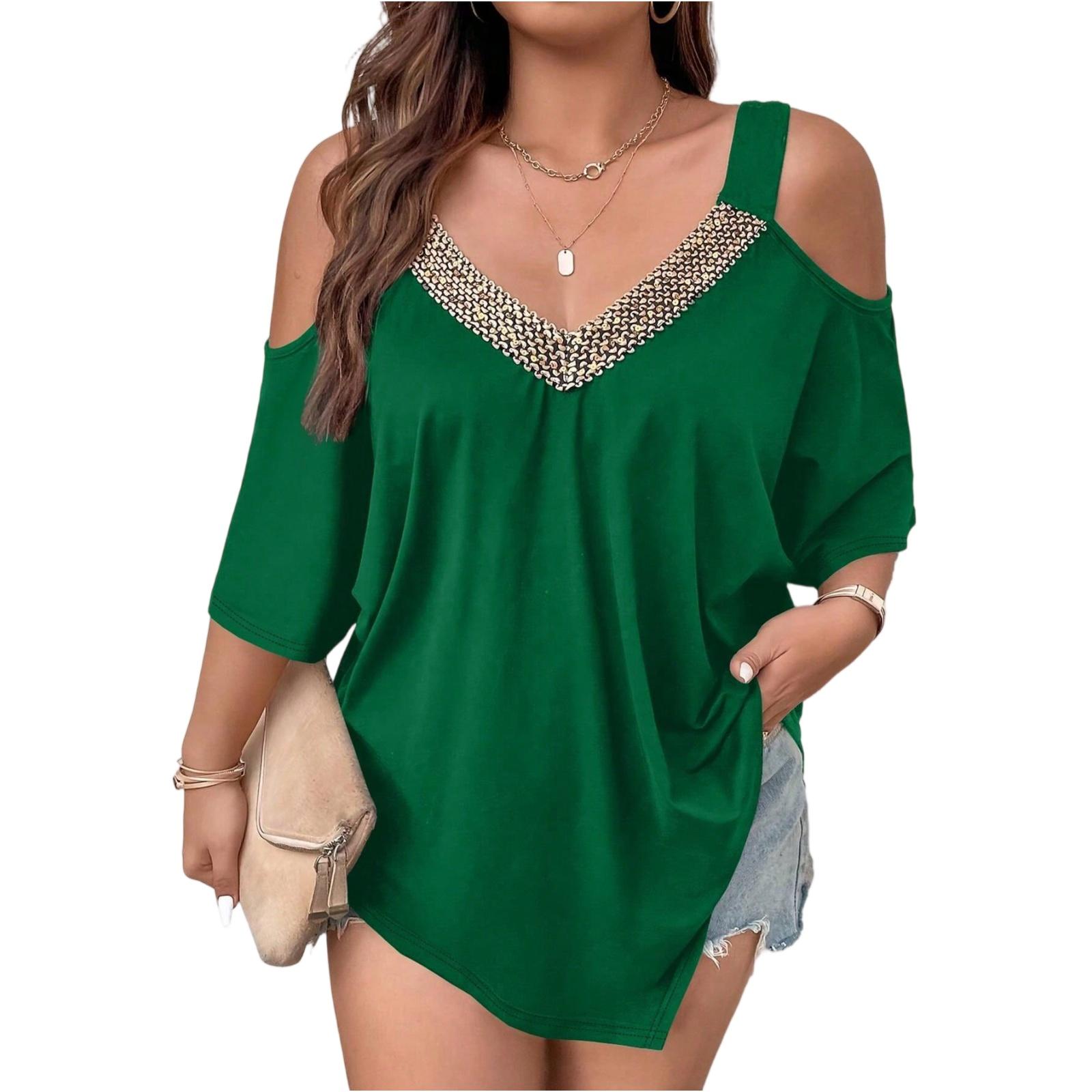 Plus Size Women s Fashion Casual Loose Elegant V-neck Sling Camisole Off-shoulder Top XL
