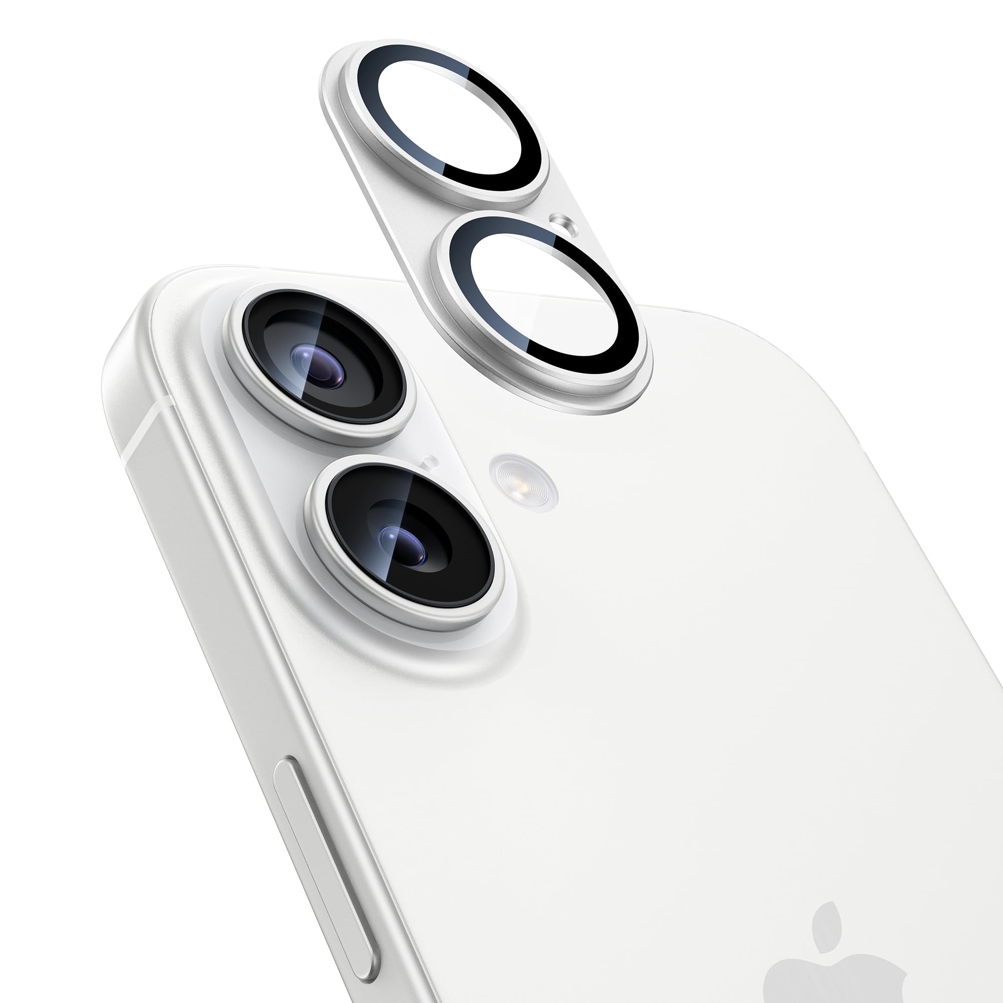 NIMASO Camera Cover for iPhone 16 Plus Camera Protection Aluminum Alloy 9H Tempered Full Lens Black Silver 17/iPhone 16/iPhone - Film, + Glass,