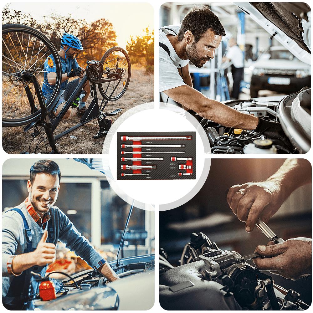 9Pcs Ball Head Socket Set with Extension Rod, Corrosion-Resistant Steel Socket Wrench Kit, Bi-Directional Rotation Tool