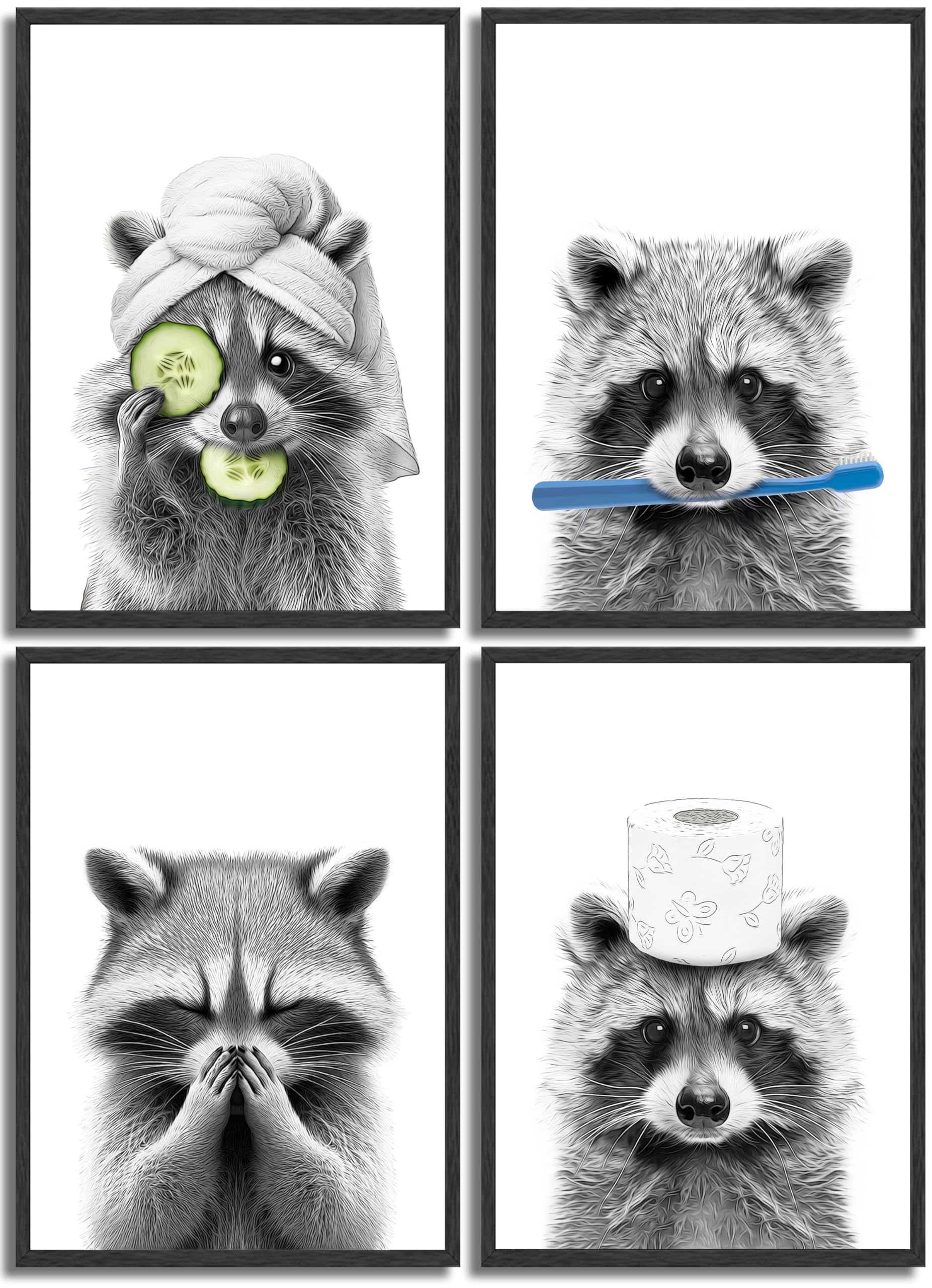 

4 Set Funny Canvas Poster Giraffe Dog Elephant Toilet Paper Bathtub Canvas Painting Wall Art Bedroom Room Home Decoration