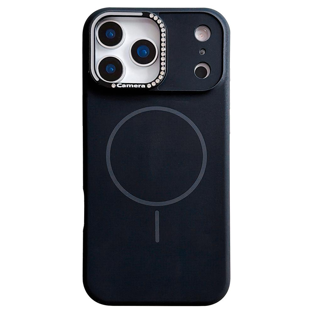 For iPhone 17 Pro Max Case Compatible with MagSafe Rhinestone Decor Lens Frame Silicone Phone Cover