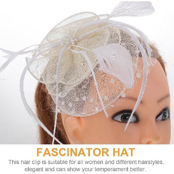 Amosfun Mesh and Accent Hat Clip, Ivory Prom Hair Accessory for Women’s Tea Party and Special Occasion