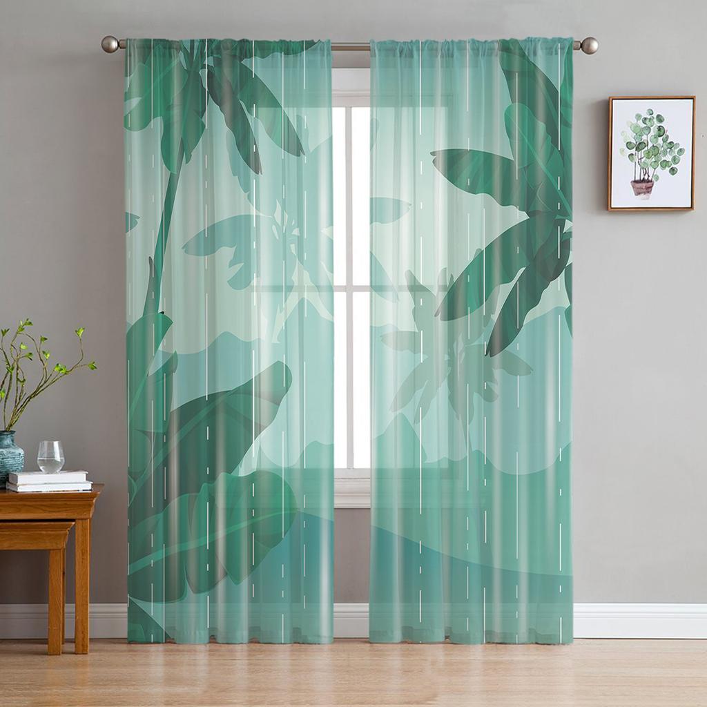 Tropische Dschungelpflanze Monstera Vorhang für Wohnzimmer Transparente Tüllvorhänge Fensterschoner für das Schlafzimmer Zubehör Dekor