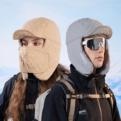 Winter Velvet Warm Hat Women's Outdoor Windproof and Cold-Proof Ear Protection Bomber Hat Men Big Head Face Mask One-Piece Hat