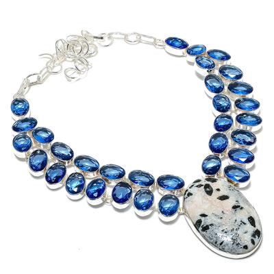 Natural Chrome Diopside,Iolite Gemstone 925 Sterling Silver Necklace 18" I8a29