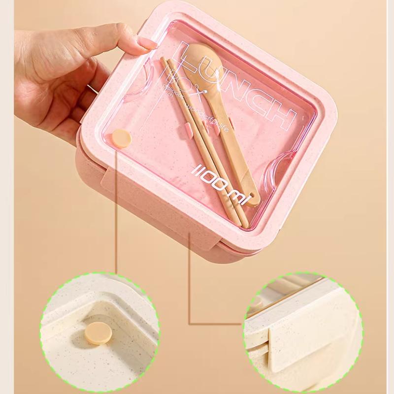 1100ML Lunch Box For Kids School Adults Office Wheat Straw Microwave Picnic Storage Portable Big Bento Box With Spoon Chopsticks