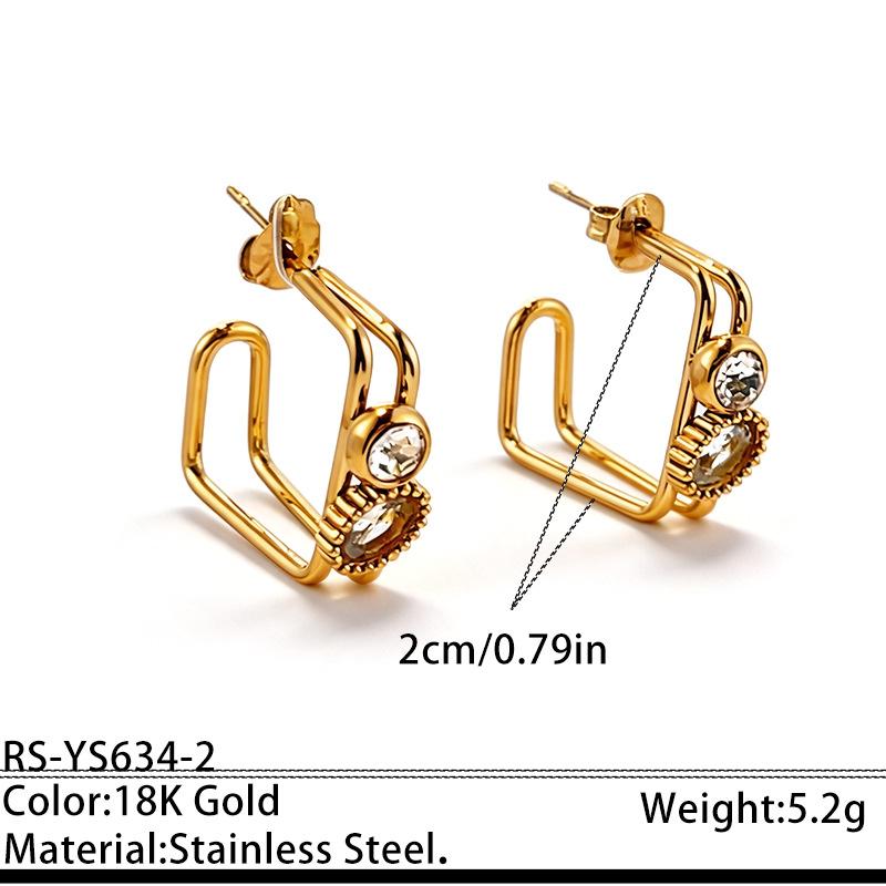 Gold Color Hollow Geometric Earrings for Women Stainless Steel Zircon Irregular Stud Earrings Fashion Anti Allergy Party Jewelry