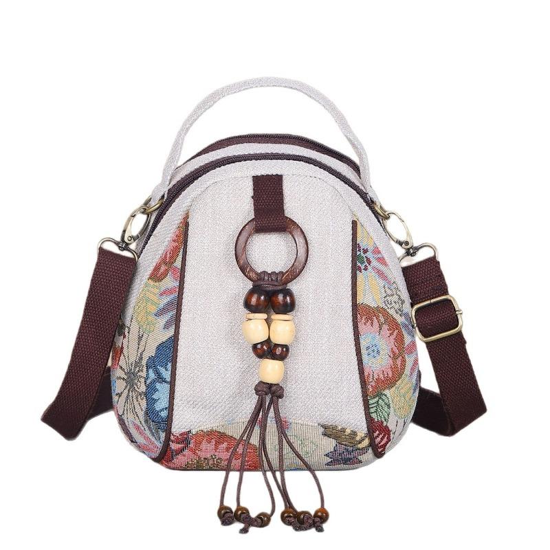 Ethnic-style Retro Small Backpack for Women, Multi-functional Zipper Crossbody Bag, Casual Small Backpack