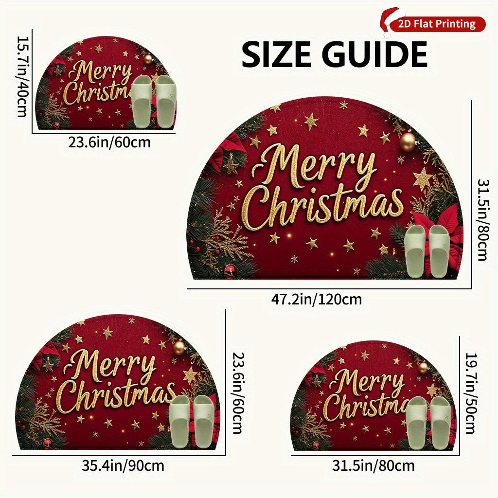 1Pcs Red Festive Semi Circle Welcome Doormat Non-Slip for Outdoor Patio Porch Kitchen Bathroom Entryway Floor Mat