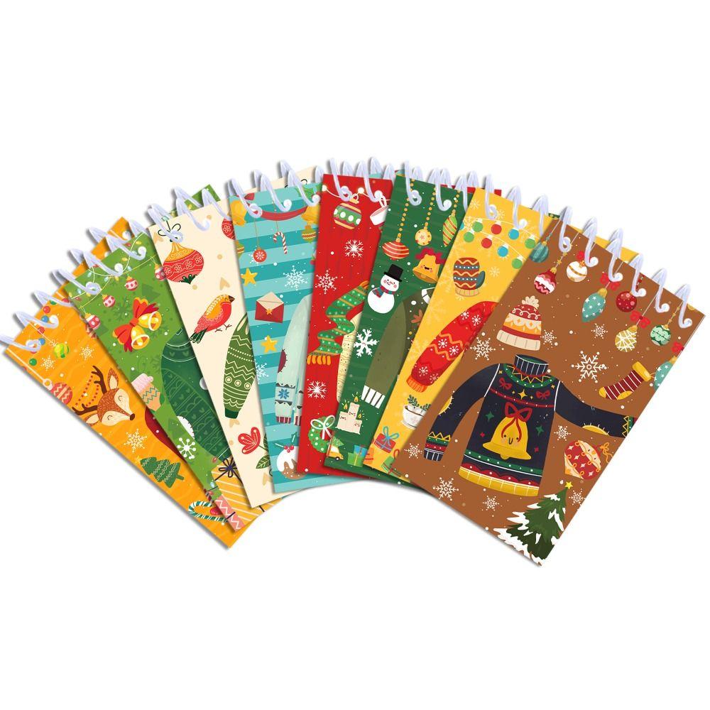 8PCS Coil Binding Santa Claus Notebook Mini Size Spiral Notebook Mini Notepads  Home Decorations