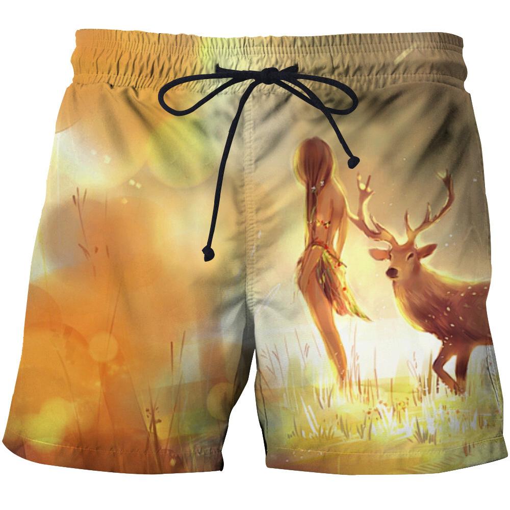 Herren Sommer Elchmuster Strandhose 3D Digital bedruckte Sporthose
