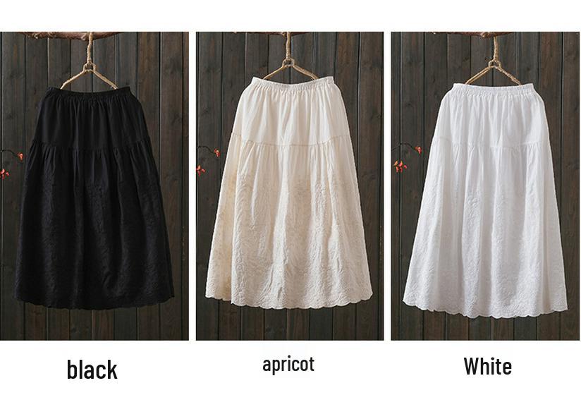3178 Cotton Linen A-line Skirt with Retro Embroidery - Women's Spring/Summer 2026 Collection